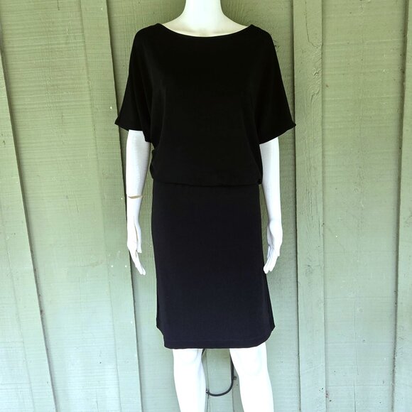 CHICO'S Travelers Black Slinky Blouson Dress Sz 2 or US 12 large - Picture 1 of 4